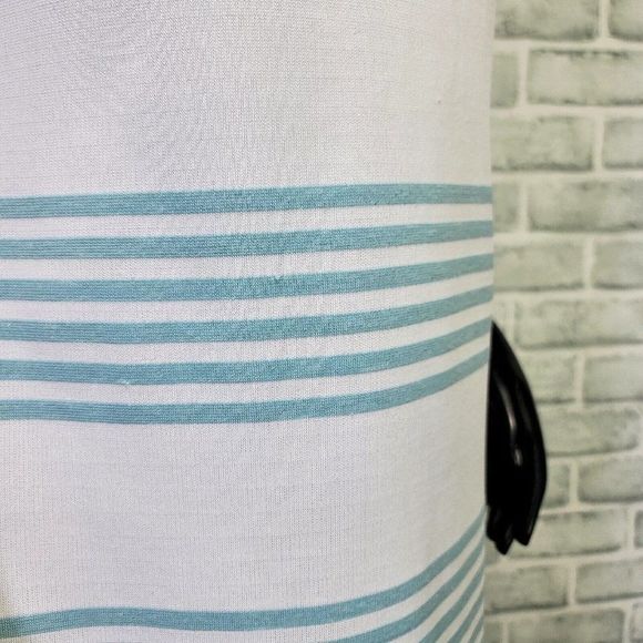 Vintage 70s Leslie‎ Fay Womens M Turquoise White Striped Dbl Knit Poly Dress - Picture 5 of 9